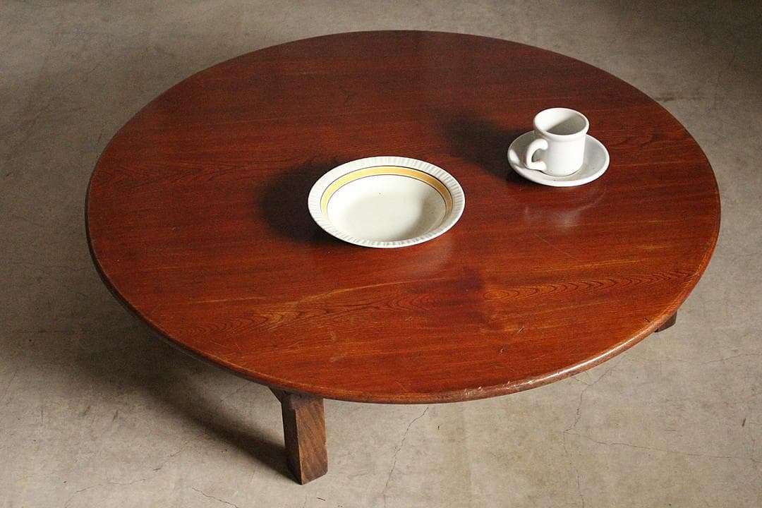 古い木製丸テーブル　ちゃぶ台　天然木