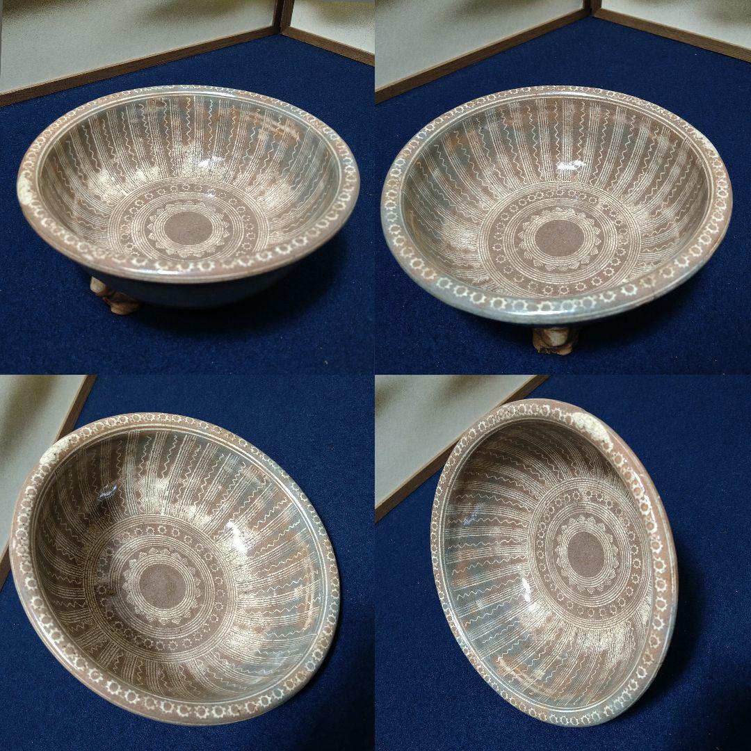 AH50 三島窯 音右衛門造 足付脚付菓子器 唐子 三島焼 菓子器 木箱入茶道具