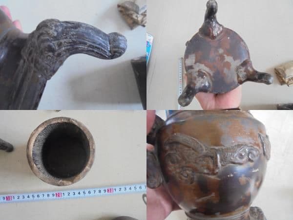 AKa6859　古い　陶器製　花立　当時物