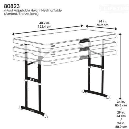 LIFETIME 折り畳みテーブル 4人用 ライフタイム 高さ3段階調節可能
