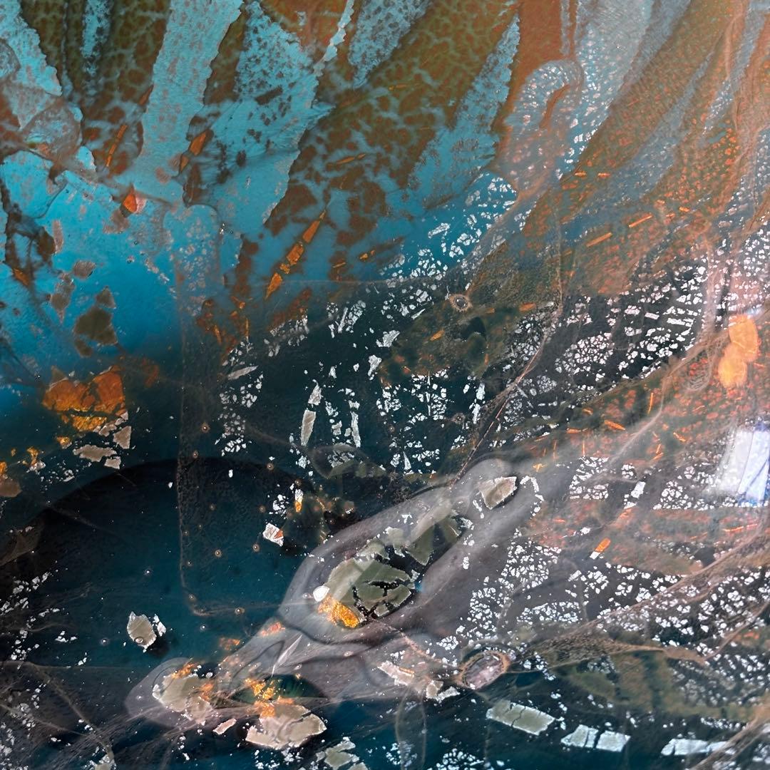 極美品　迫二郎　ガラスボウル　吹きガラス　銀箔 グリーン　ガラス工芸品　アート