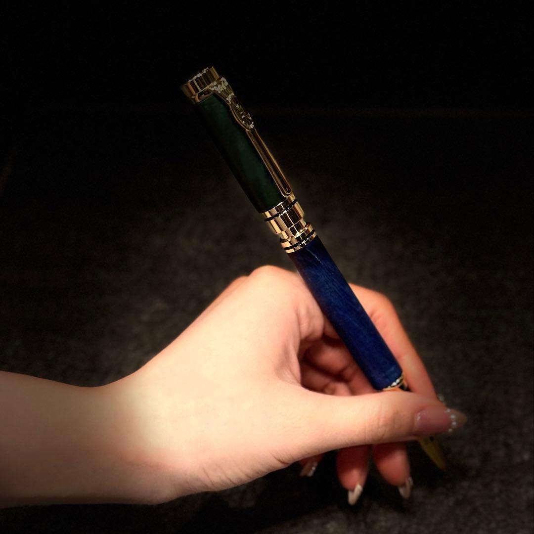 世界で１本だけのスタビライズドウッド・ボールペン　グリーン＆ブルー