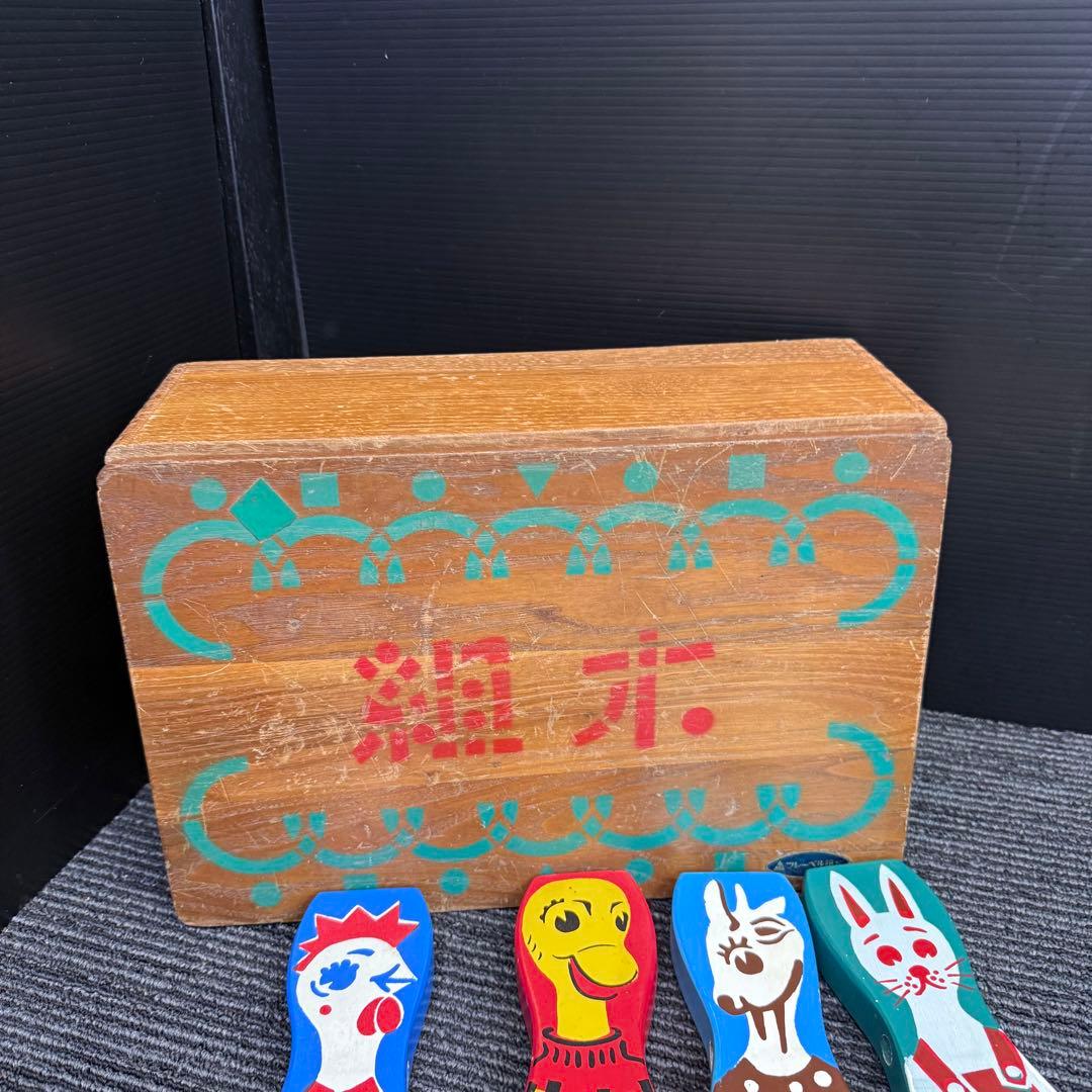 【希少】フレーベル館 組木 動物 積み木 知育玩具 木製 木箱付き 昭和レトロ