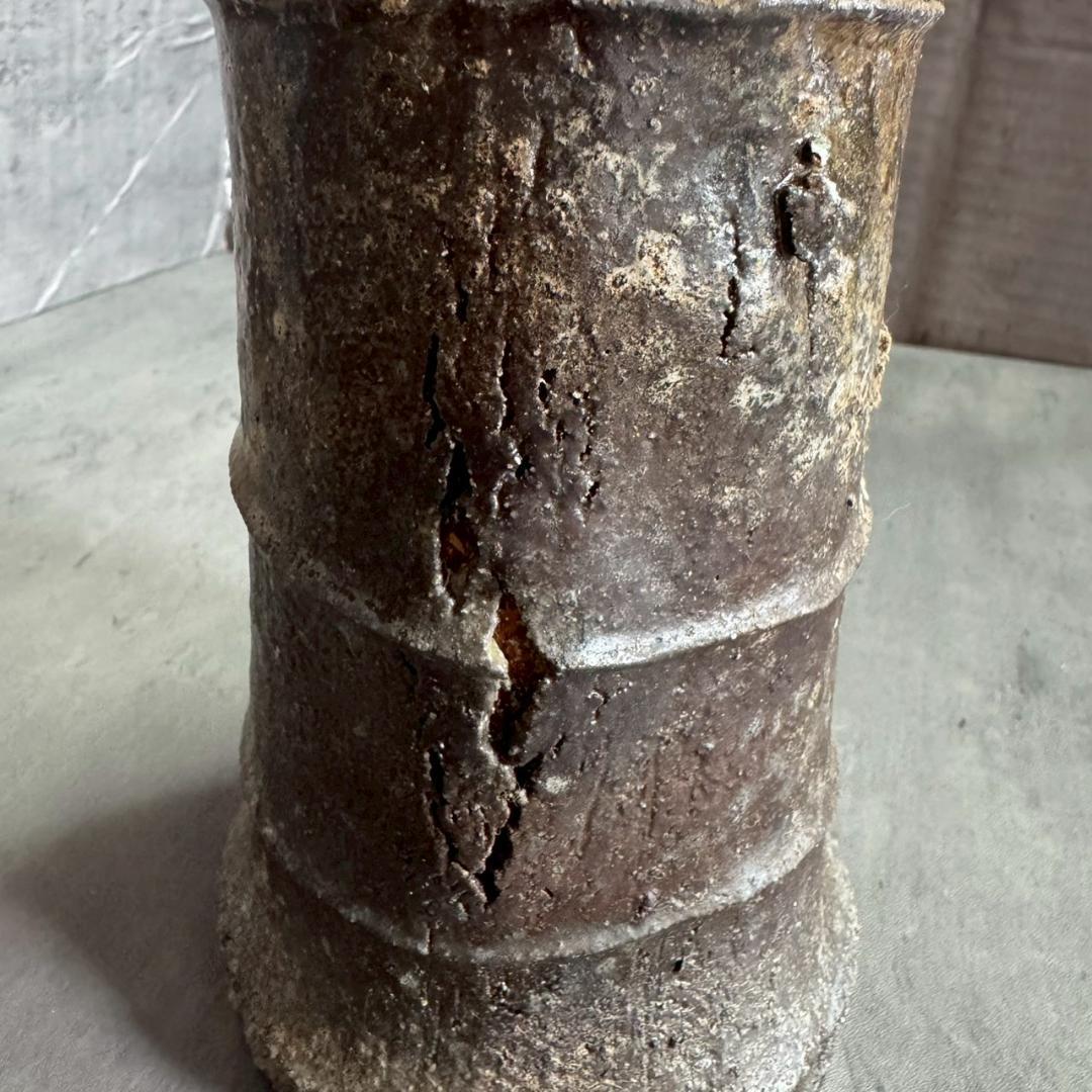 備前焼 竹節花入 共箱付き 武男作 陶歴書付き 花瓶 花器 茶道具