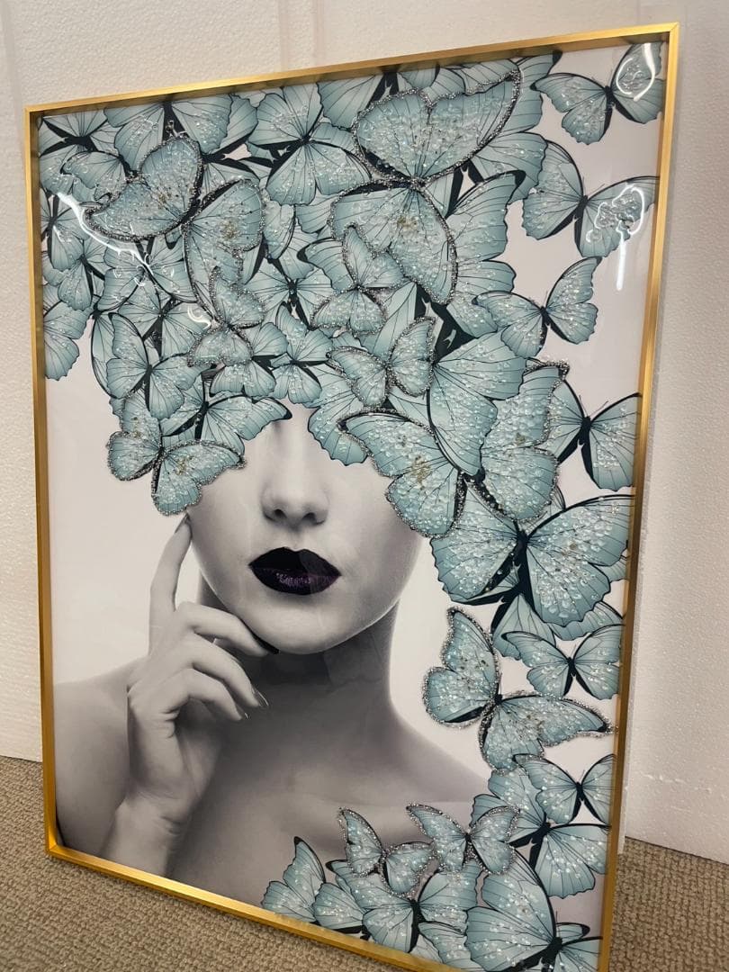 水晶絵　アートパネル　クリスタル　立体　絵画　アート　フラワー　Lady　女性