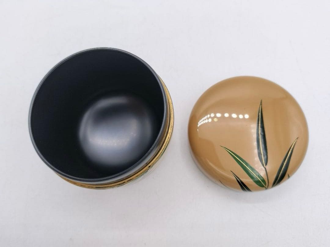 c667 中棗 白漆 翡翠蒔絵 蓋裏絵付 中村湖彩 木箱 茶道具 古物