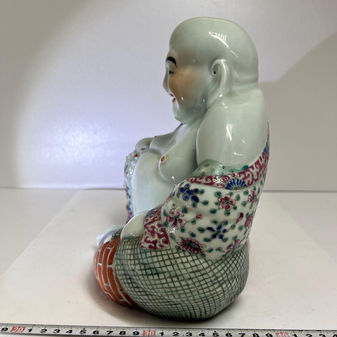 中国景徳鎮　羅漢肝嶺上　朱義順作　粉彩布袋置物　高さ約25㎝　トコル