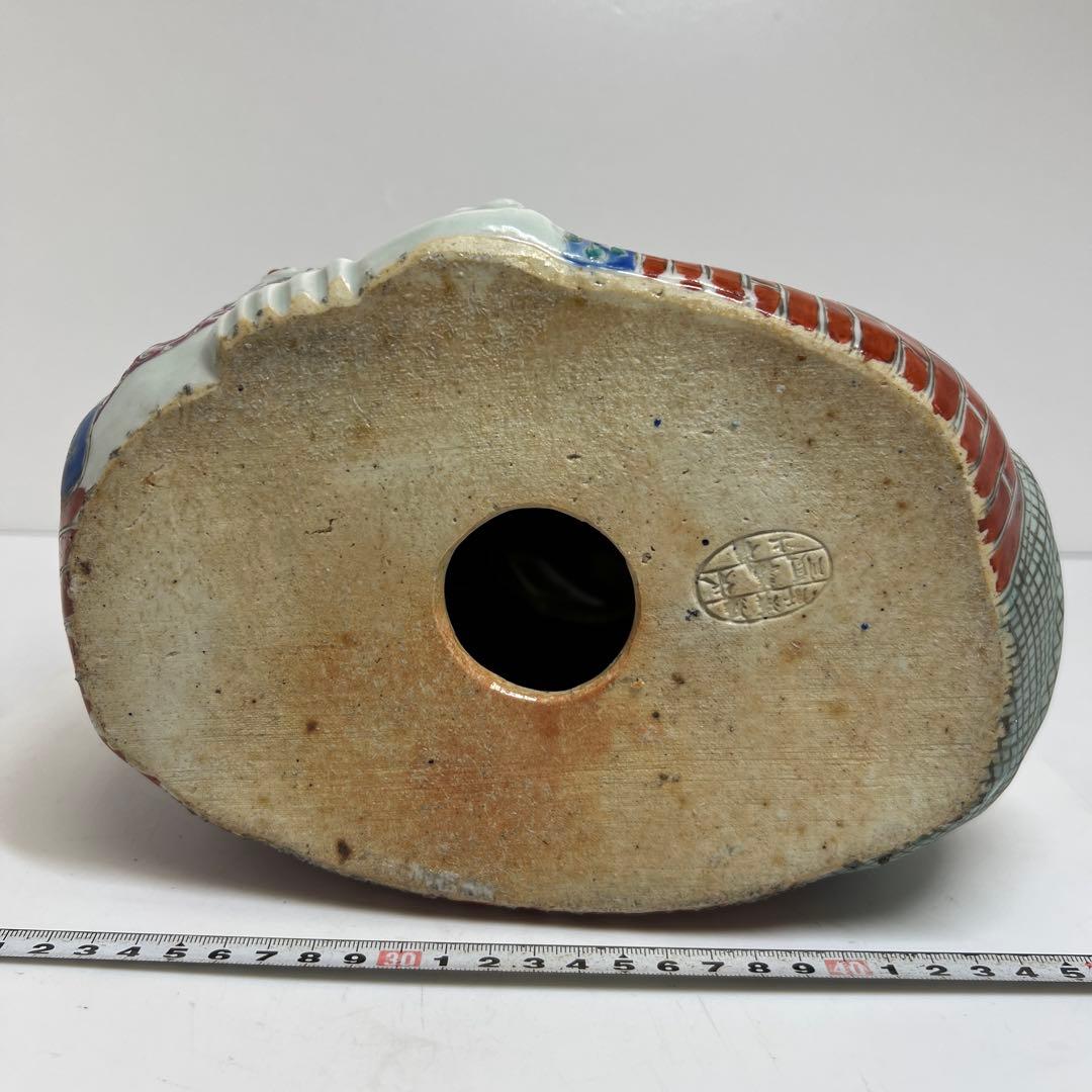 中国景徳鎮　羅漢肝嶺上　朱義順作　粉彩布袋置物　高さ約25㎝　トコル