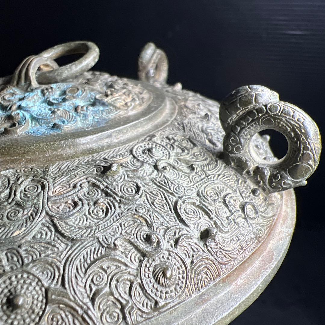 古代中国　古銅蓋物　木箱付　1740g/高さ約19.5㎝ 東Y7-1229☆2F