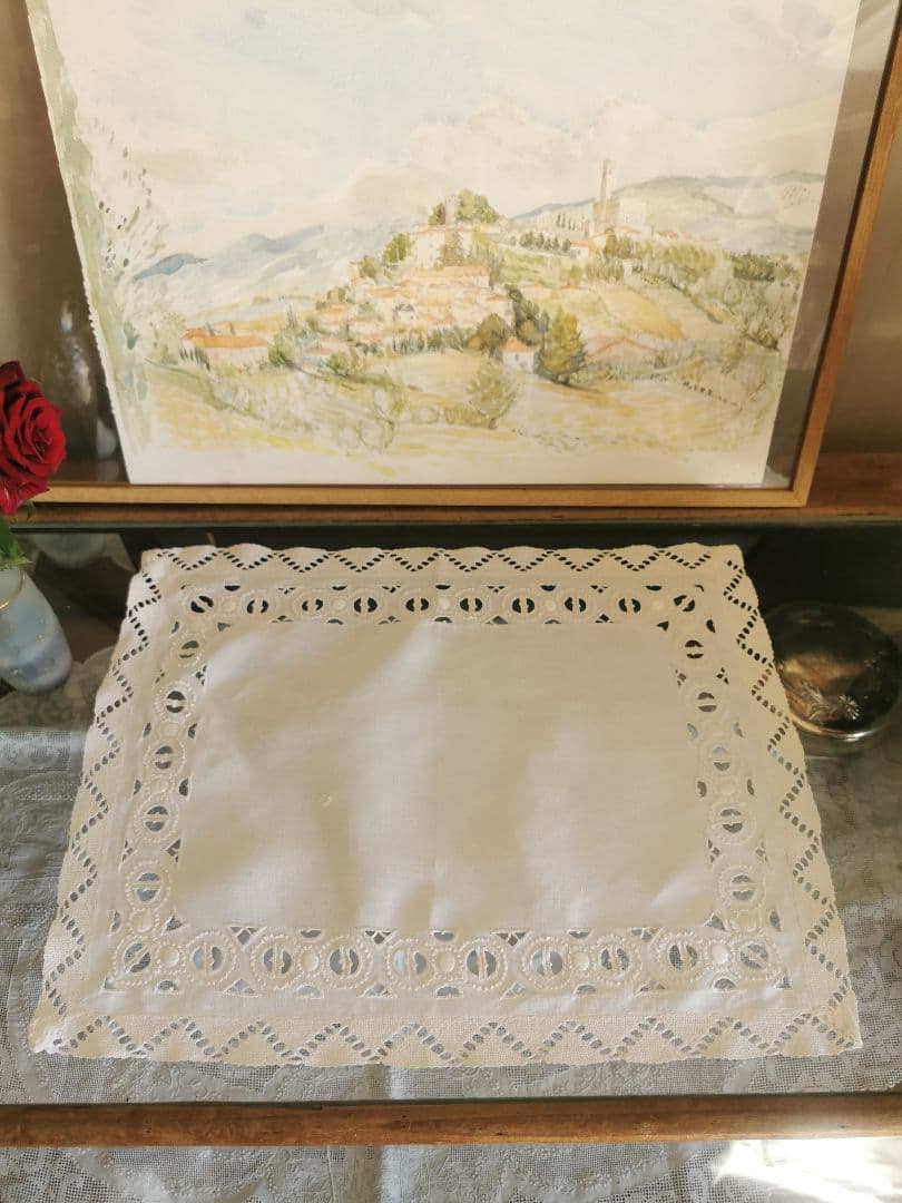 アンティーク オープンカットワーク＆フレンチノット刺繍 ボビンレース編みランナー
