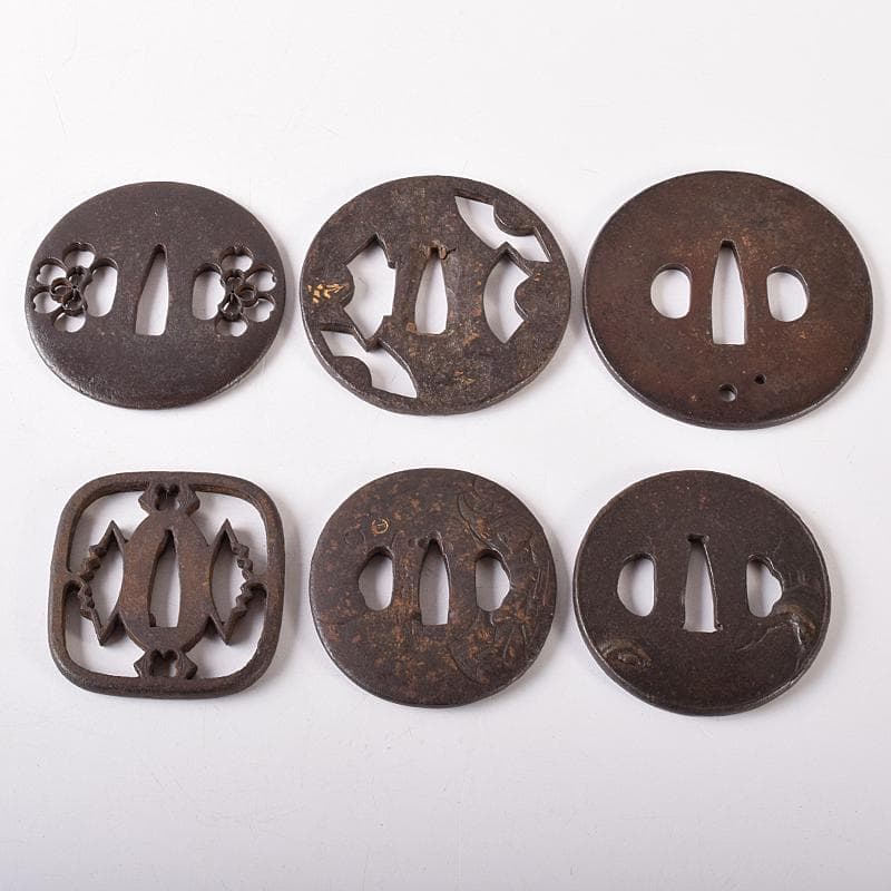 武具　刀装具　古鉄　鍔　塗金　在銘など　6点まとめて　M　8251