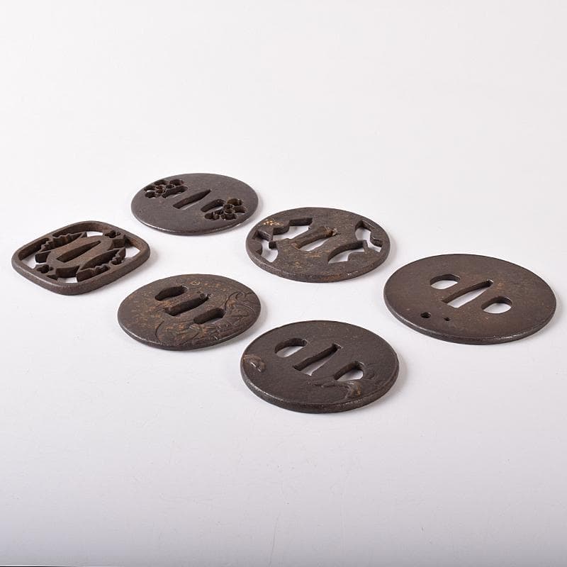 武具　刀装具　古鉄　鍔　塗金　在銘など　6点まとめて　M　8251