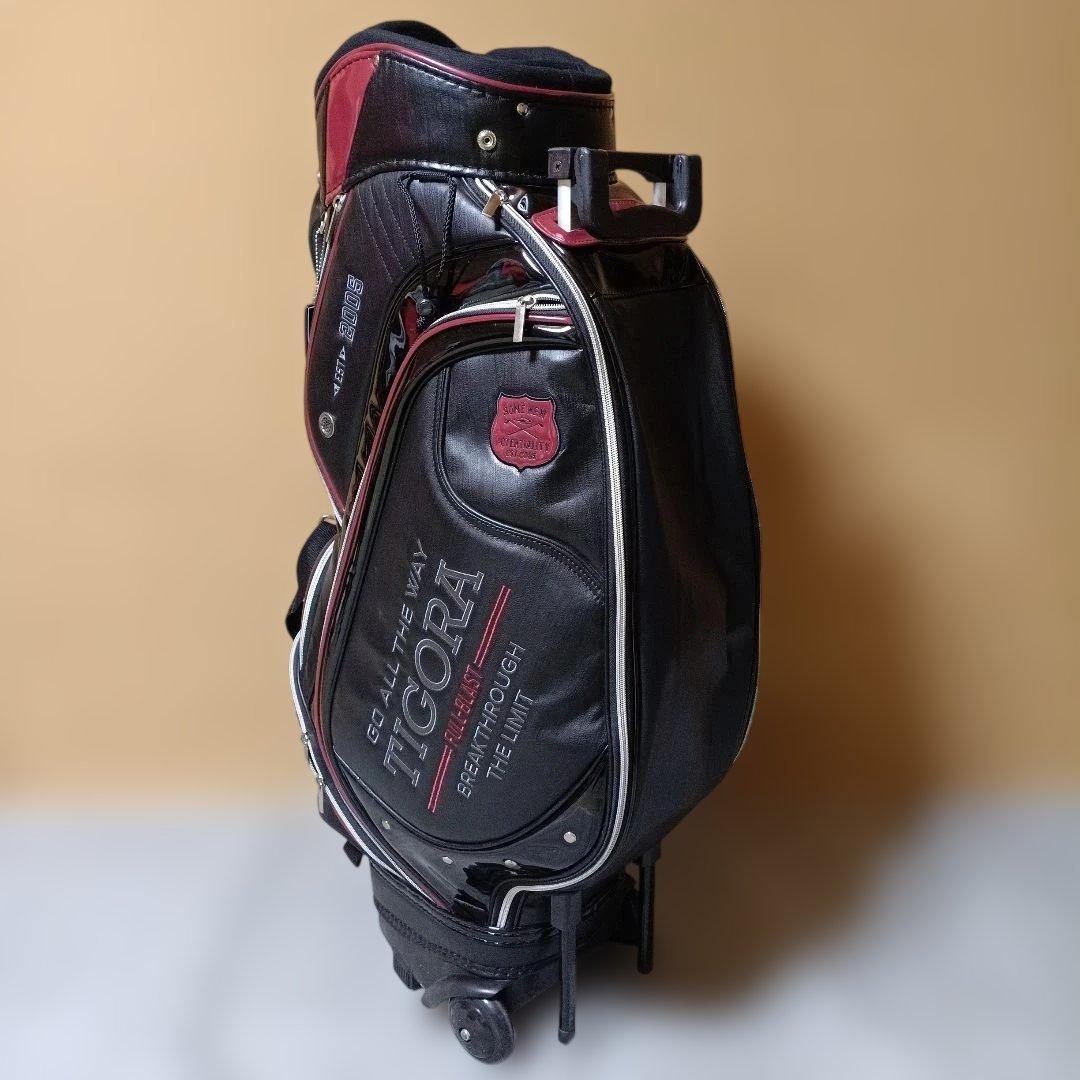 美品 TIGORA キャディバッグ キャスター付き 黒/赤フード未使用