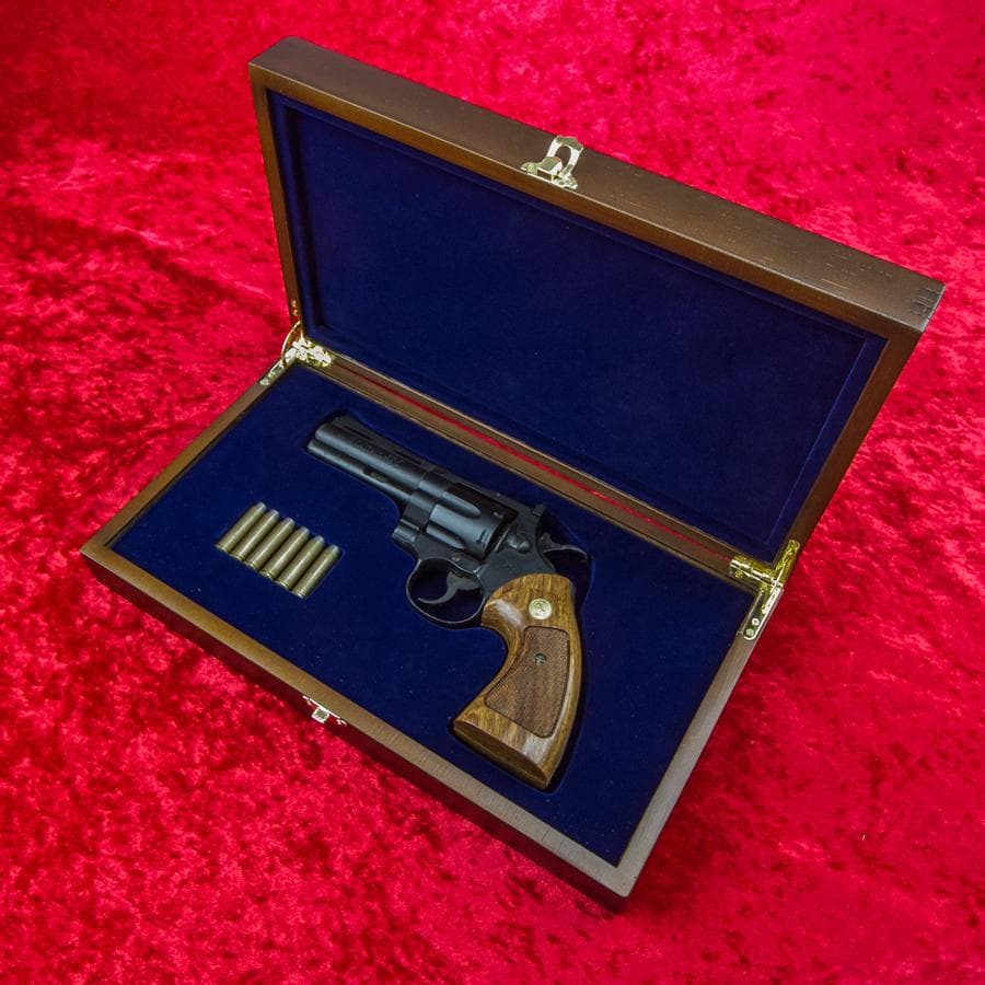 Colt パイソン(4inch)専用 高級木製化粧箱 GUNケース (Blue)
