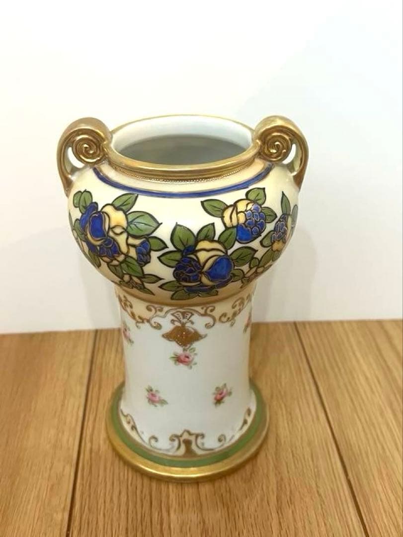 オールドノリタケ　ハンドペイント　花瓶　フラワーベース　金彩