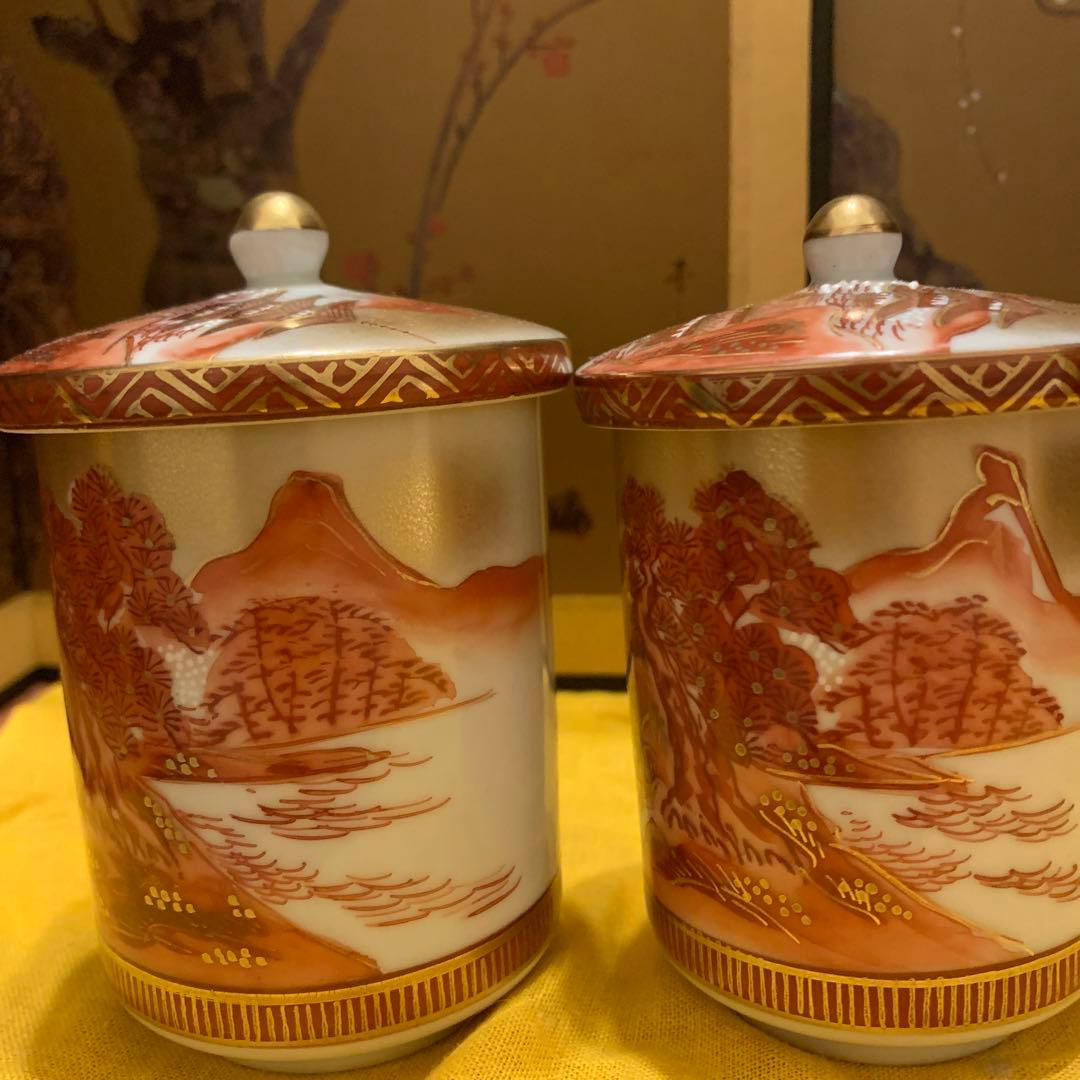 九谷　夫婦湯呑　赤絵　アンティーク