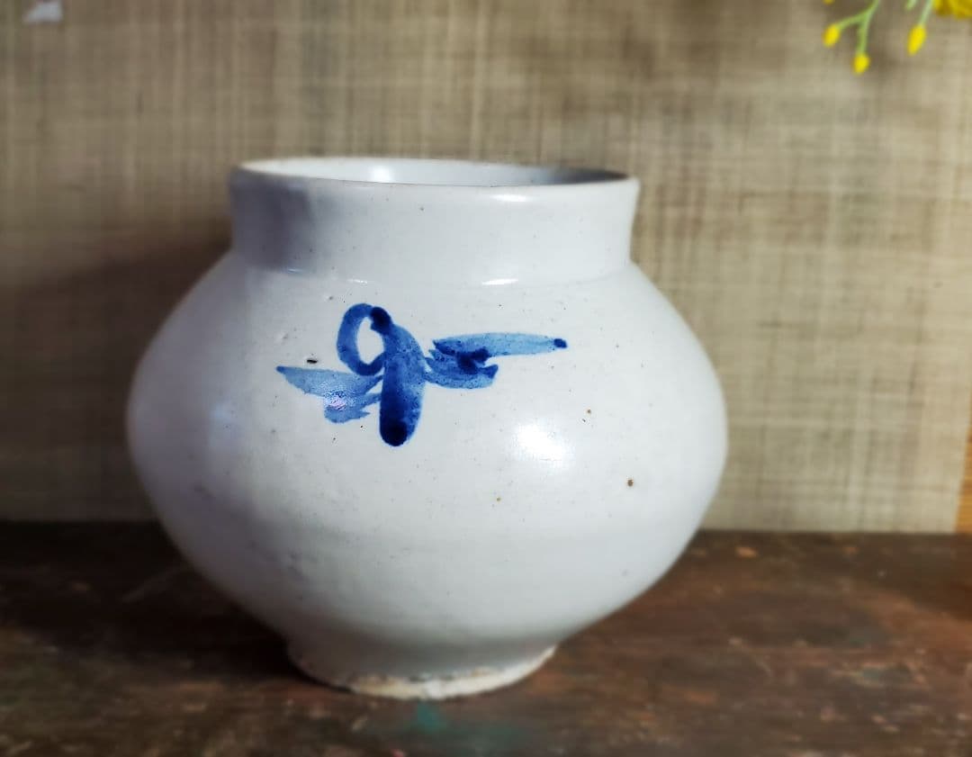 李朝 古美術 青華白磁 花文壺