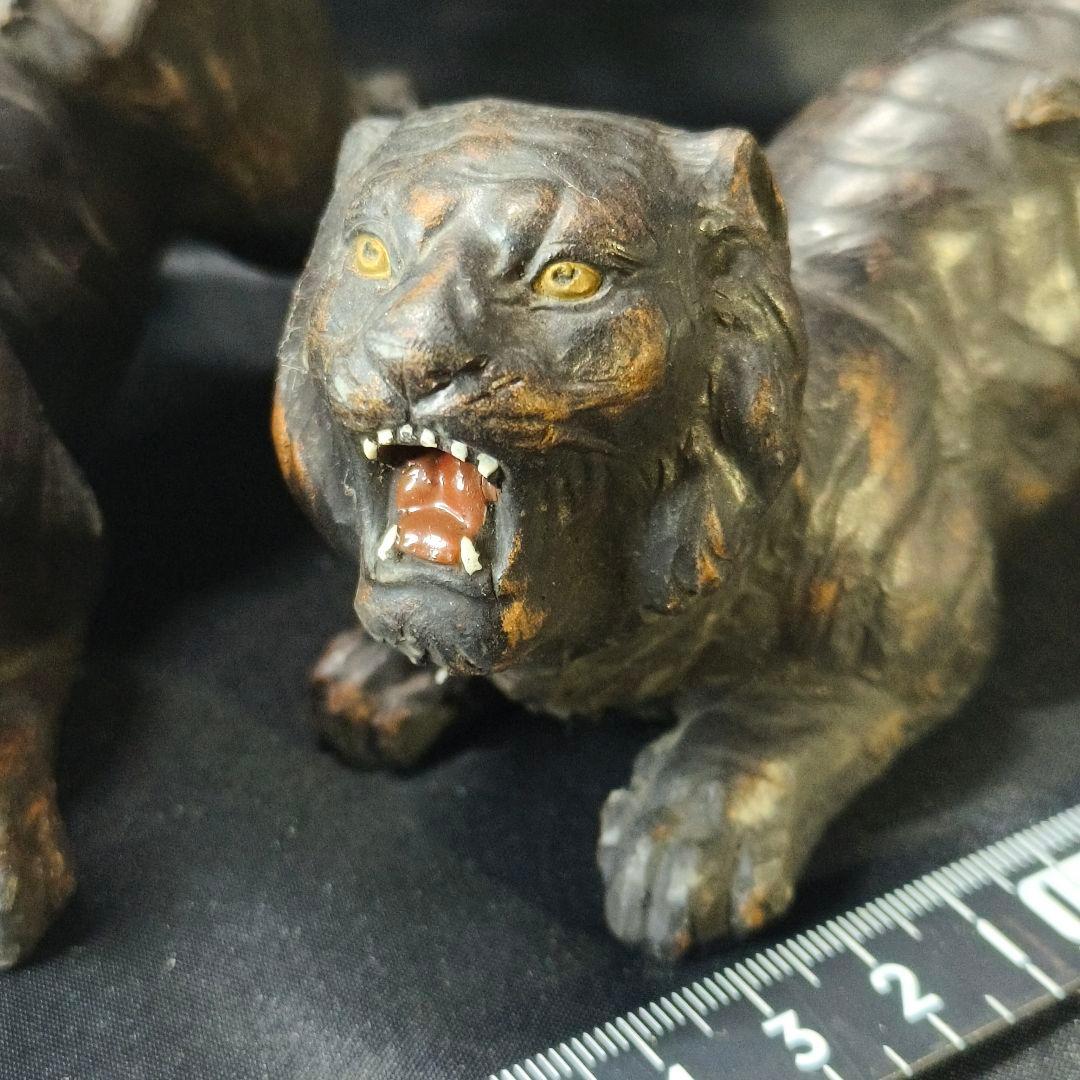 中国骨董 虎2頭 陶芸品 無銘時代物 古美術品 アンティーク コレクター放出美品