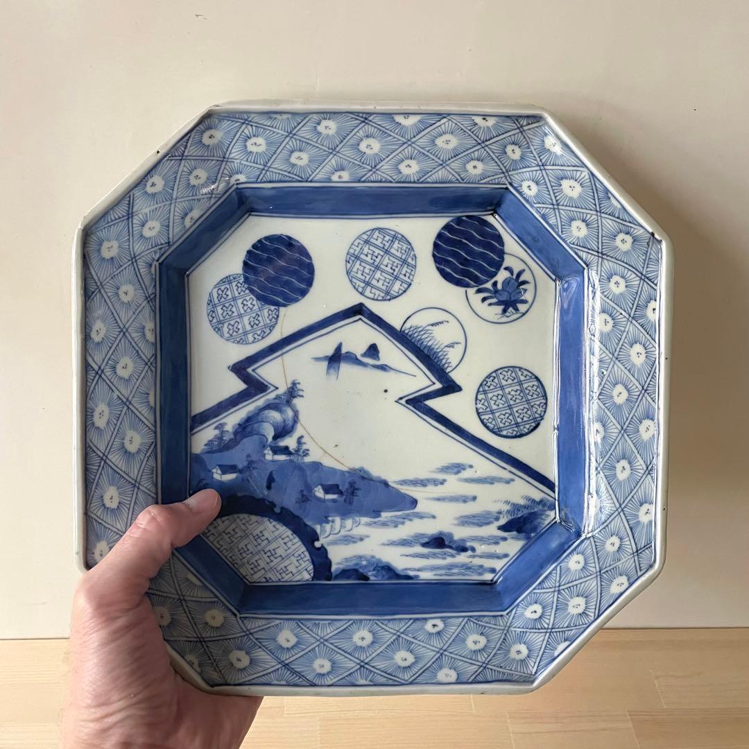 古伊万里 大明成化年製 染付 角皿 青花