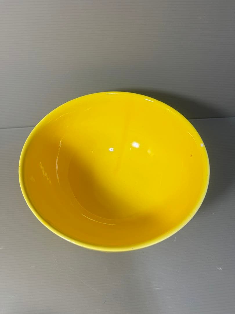 2518 黄交趾　紫花柄　黄色大鉢　菓子鉢