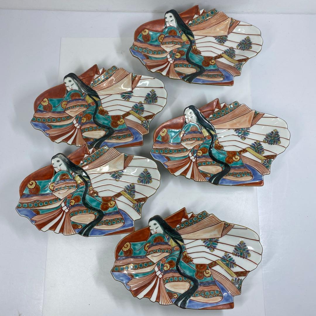 専用古伊万里　上手錦手姫皿五仕立箱付　約23.5㎝　東Y7-0214☆2Fトコカ