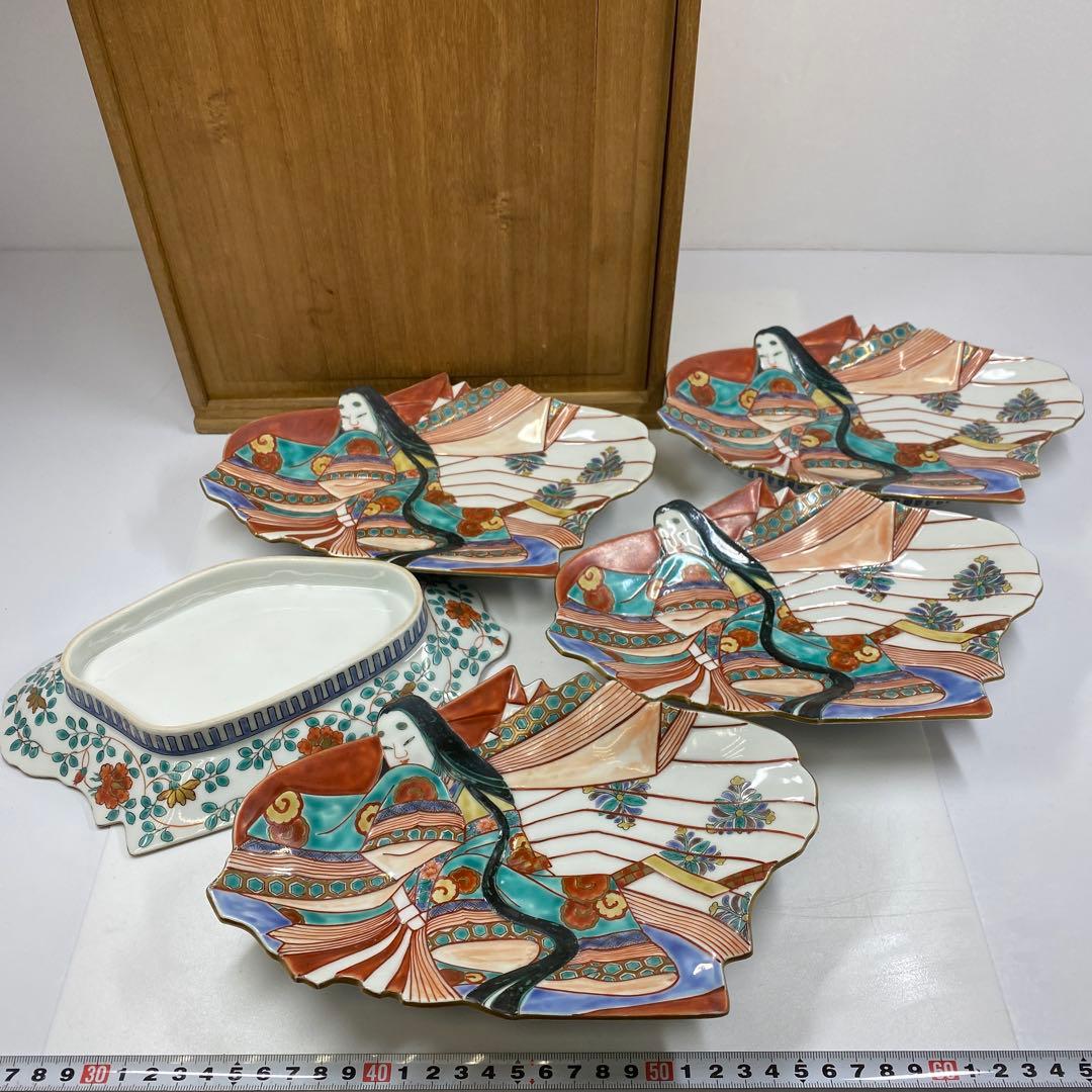 専用古伊万里　上手錦手姫皿五仕立箱付　約23.5㎝　東Y7-0214☆2Fトコカ