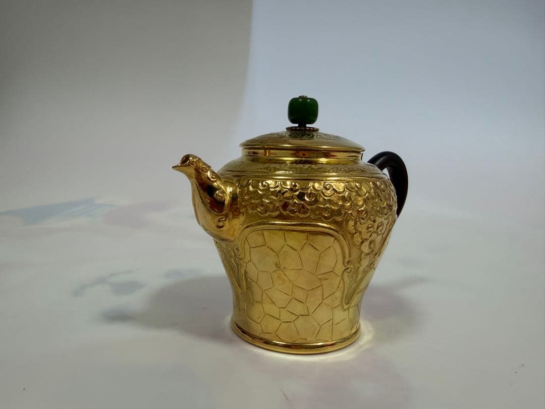 純銀製 饕餮文 獣口 金メッキ 急須 銀瓶 煎茶道具