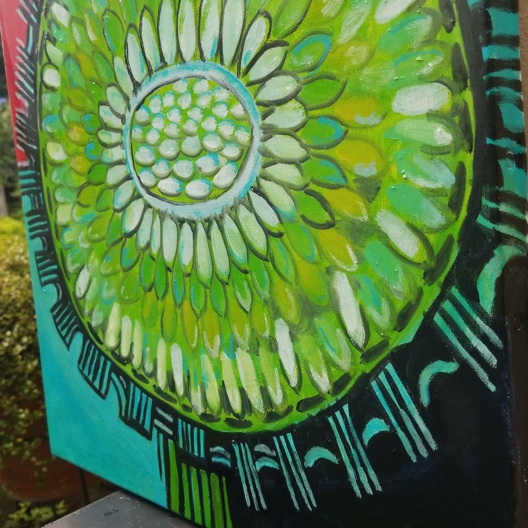 油絵　あらんぼん　小さな植物の中心部の世界　ボタニカルアート　ポップアート