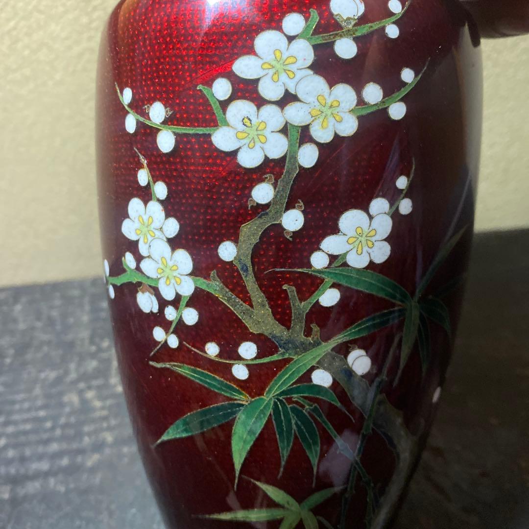 古玩　竹梅図七宝花瓶