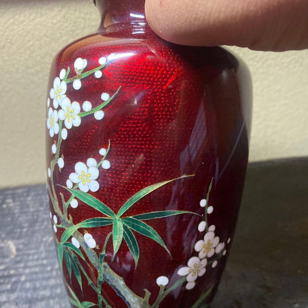 古玩　竹梅図七宝花瓶