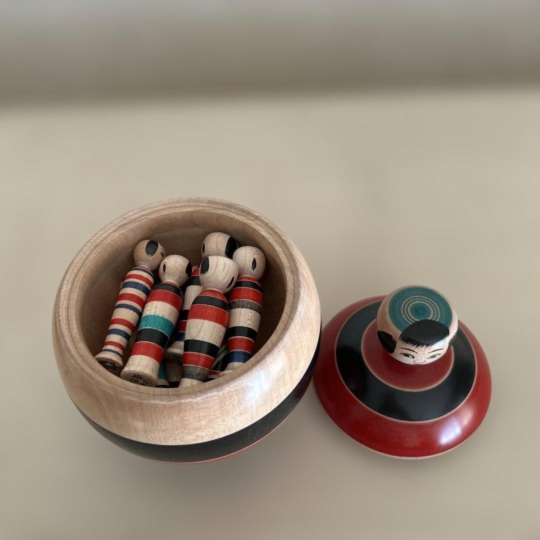 三春文雄工人 こけし 【蓋付き子持ちえじこ】