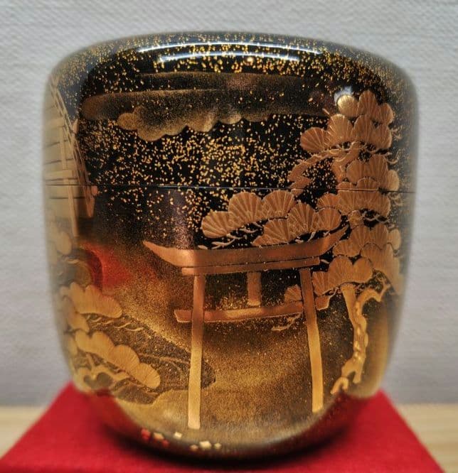 送料込【逢絢亭】茶道具 大棗 加賀塗 住吉蒔絵 内梨地 木製 芝野紫光 共箱入り