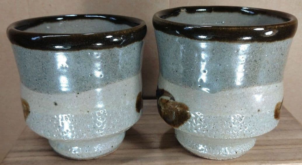 【本物保証】濱田庄司(浜田庄司) 湯呑壱對(一対）共箱 人間国宝 益子焼 未使用
