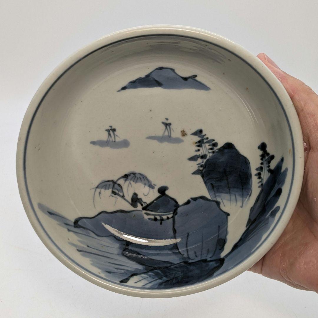 江戸末期 古伊万里 くらわんか皿 染付山水図 食器 有田焼 伊万里焼 中鉢 小鉢