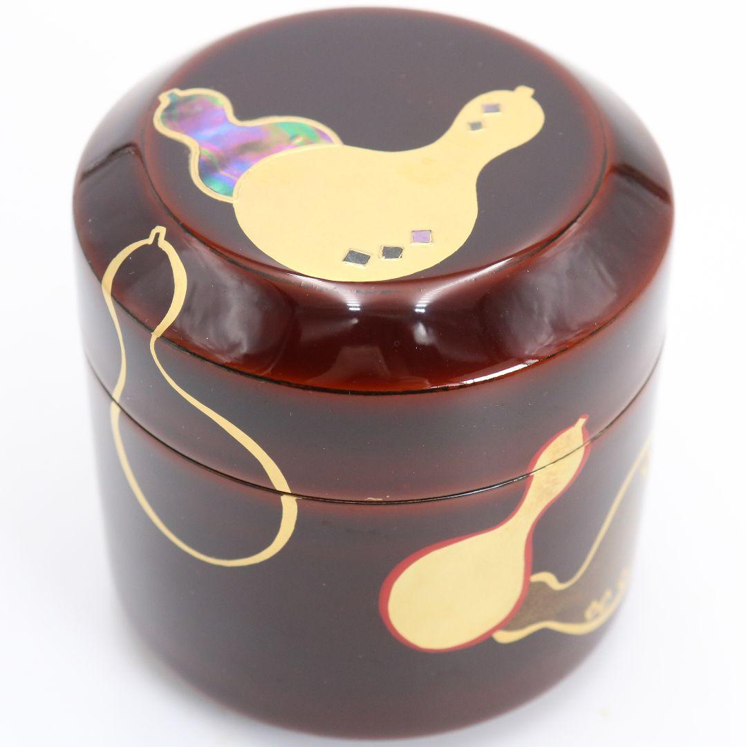 中村香鳳作 六瓢蒔絵 溜塗 雪吹棗 薄茶器 茶道具 共箱　V940　N8