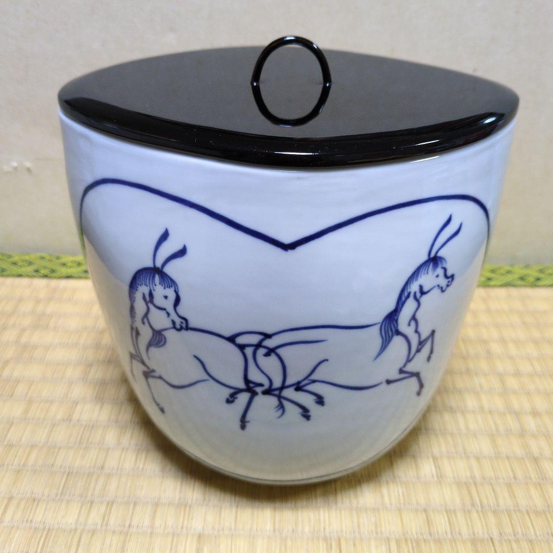 く*ん様 茶道具「染付　菱馬水指」　 平安　富田静山　造