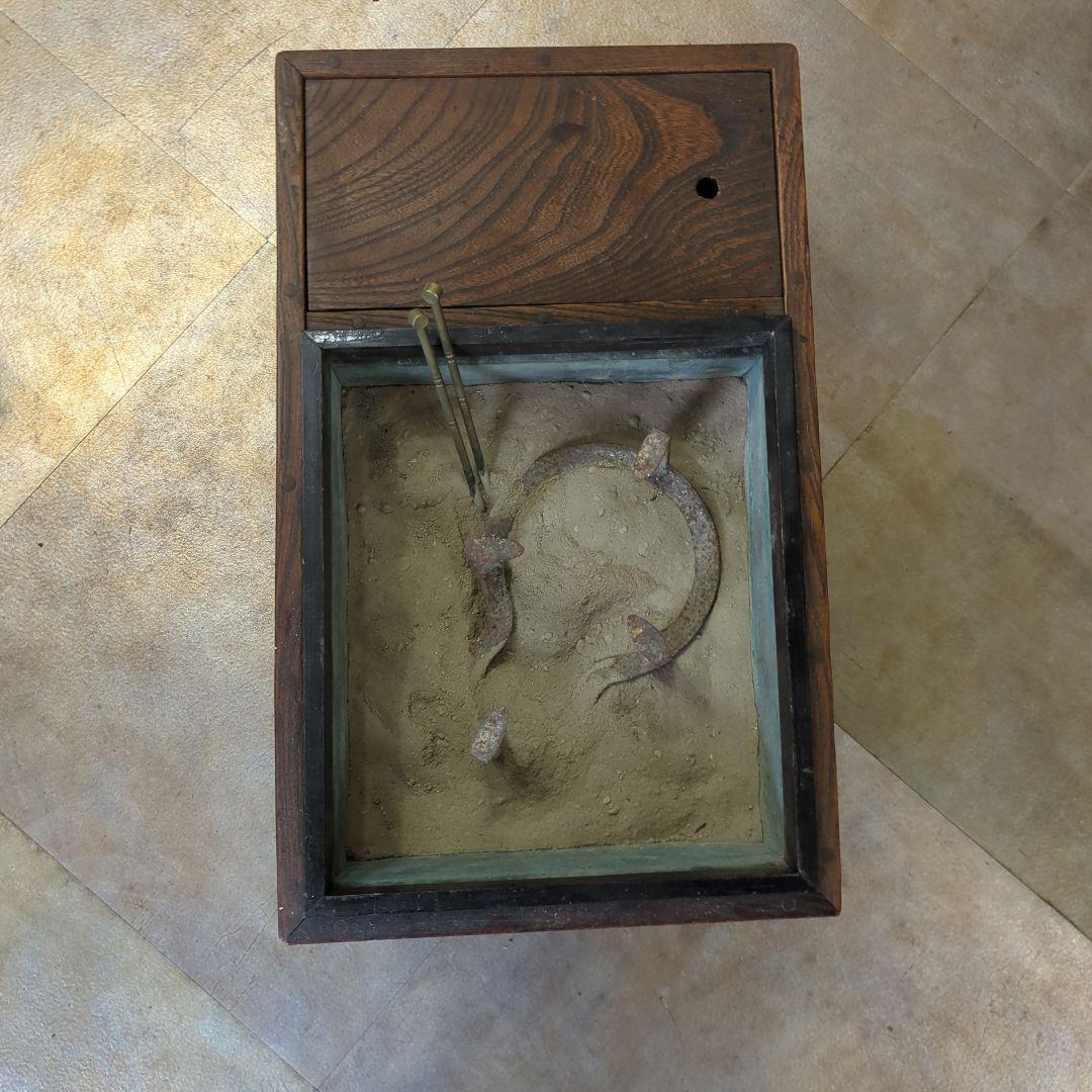 骨董 長火鉢 瓢箪五徳、火箸、灰付き 引き出し 関東火鉢 小振り