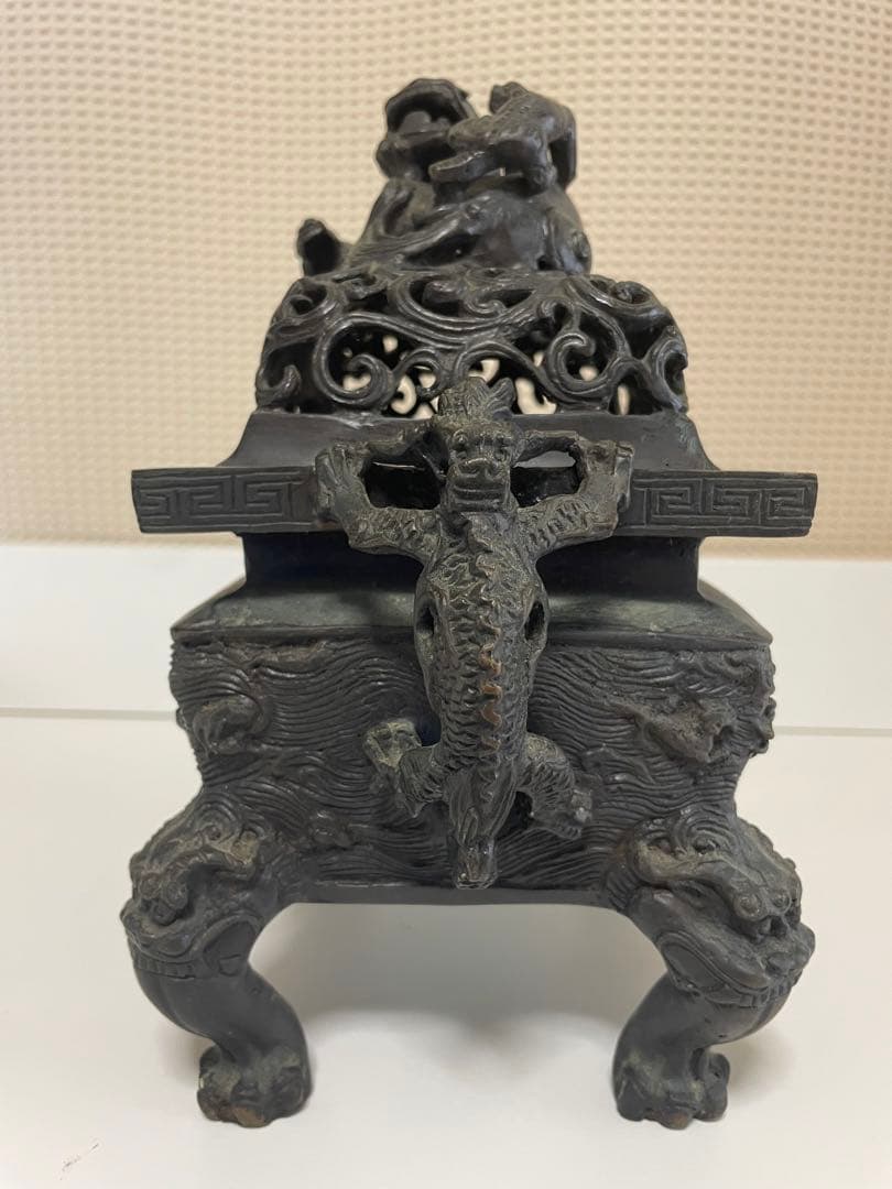 中国古美術　香炉　中国　獅子　銅　彫刻　卓上像　彫刻像　アンティーク　骨董