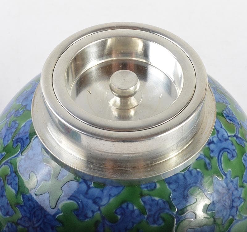 茶道具　有田焼　館林源右衛門　緑彩　唐草文　錫口　茶壺　共箱　F　R4621