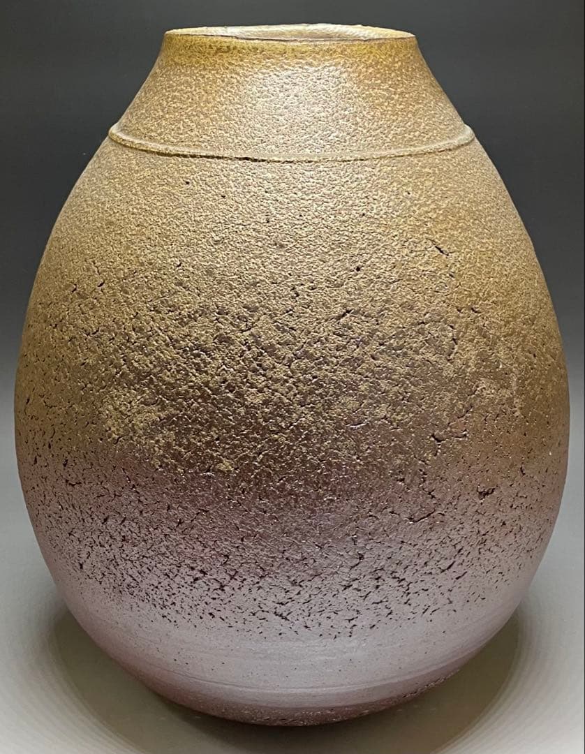 吉本正　備前花器　大作 　32cm 　共箱(四方桟盛蓋) 　共布　栞　LY2