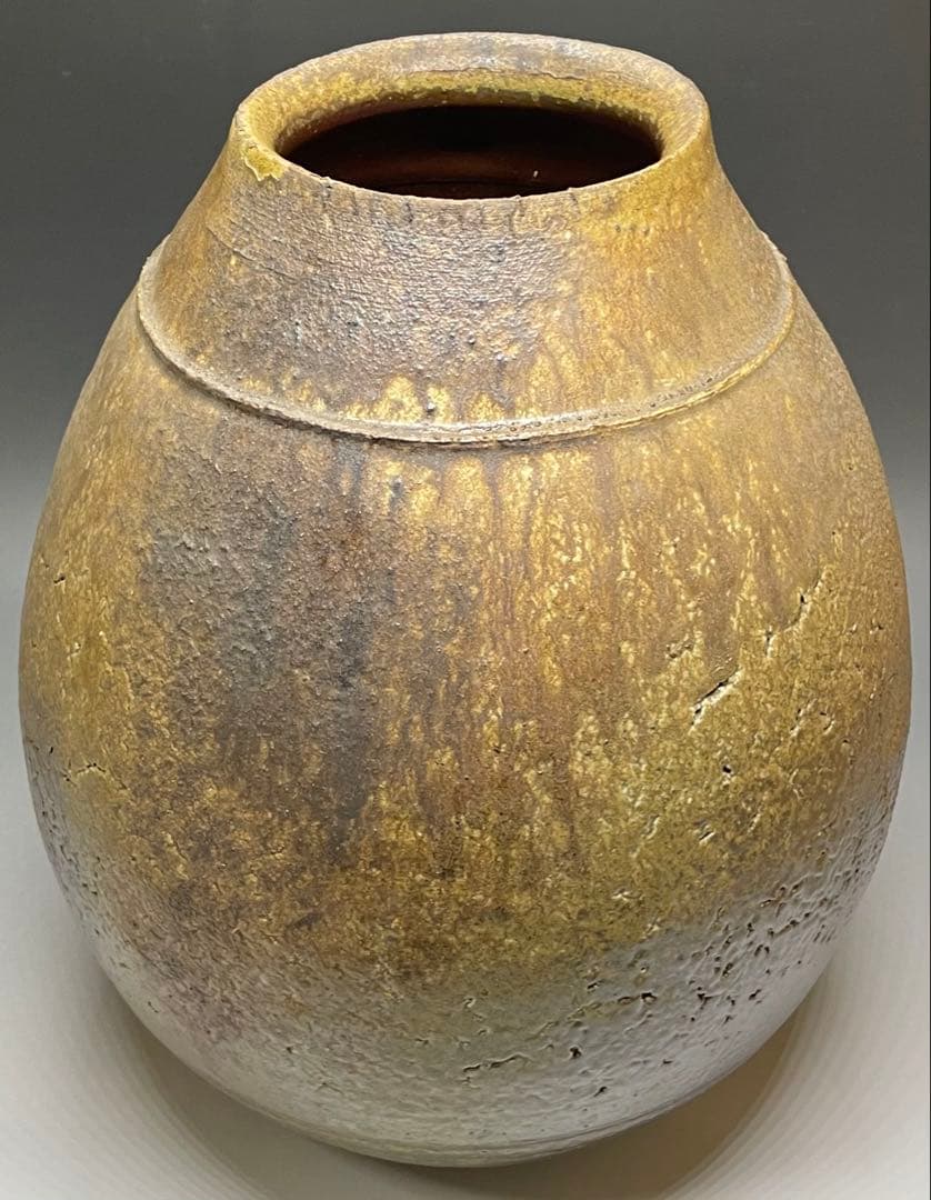 吉本正　備前花器　大作 　32cm 　共箱(四方桟盛蓋) 　共布　栞　LY2