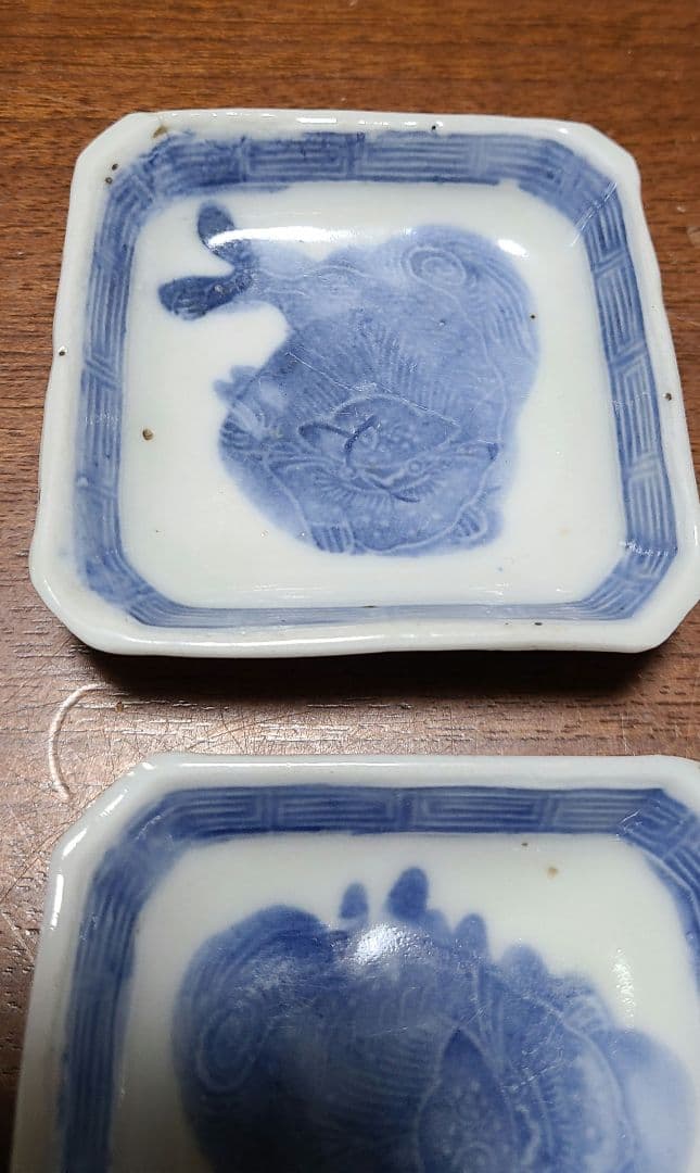 希少　幕末～明治　古伊万里　染付獅子図　手塩皿　角豆皿　豆皿　アンティーク　骨董