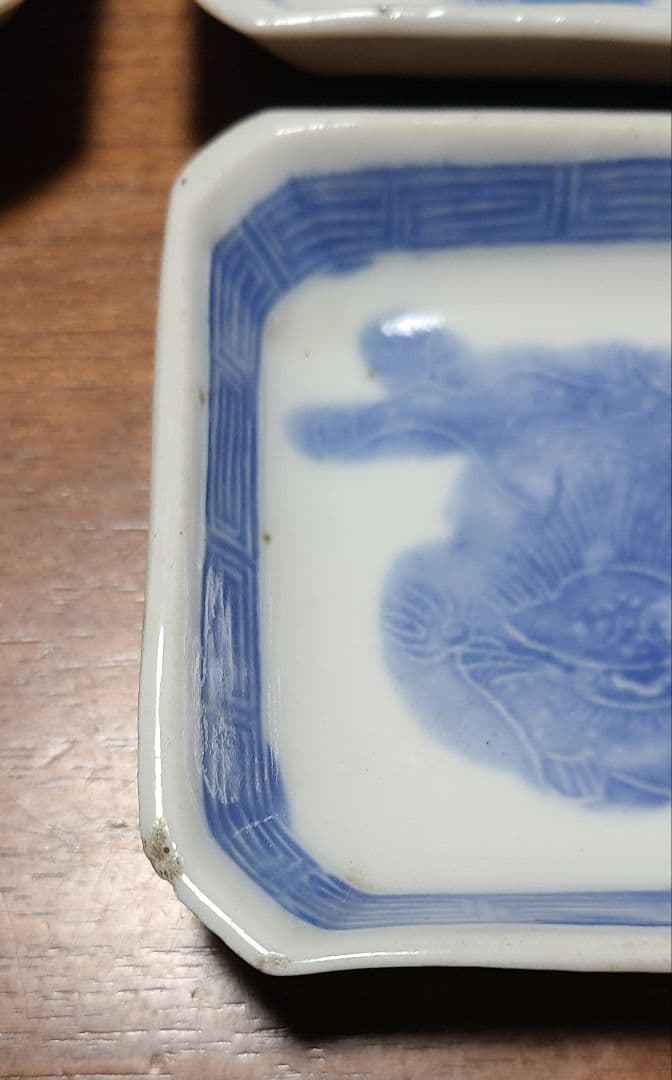希少　幕末～明治　古伊万里　染付獅子図　手塩皿　角豆皿　豆皿　アンティーク　骨董