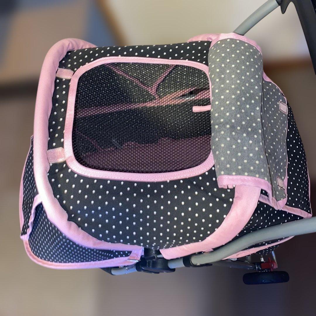 【引き取り希望】ペットカート前輪が2輪のため安定感あり！3輪と4輪のいいとこどり