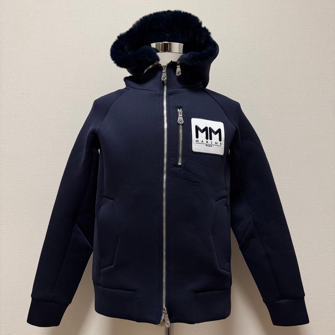 ムータマリン　ボンディングパーカー　ワッペン　2way　ファー　フード　紺　M