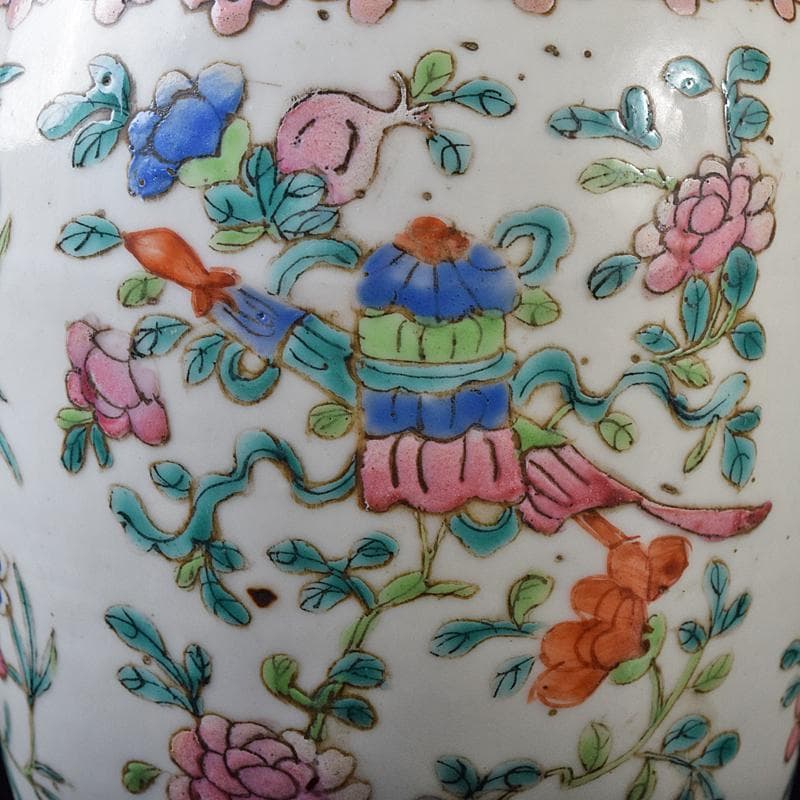 中国　南京　粉彩　花文瓶　時代箱付　M　R8180