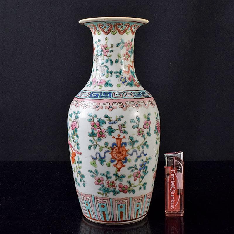 中国　南京　粉彩　花文瓶　時代箱付　M　R8180