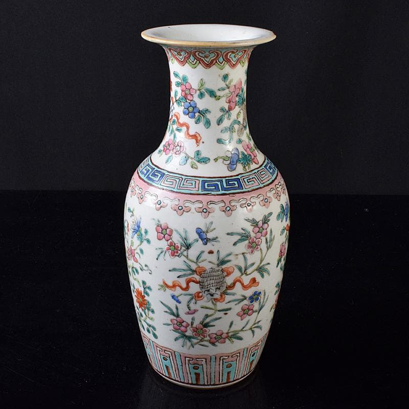 中国　南京　粉彩　花文瓶　時代箱付　M　R8180