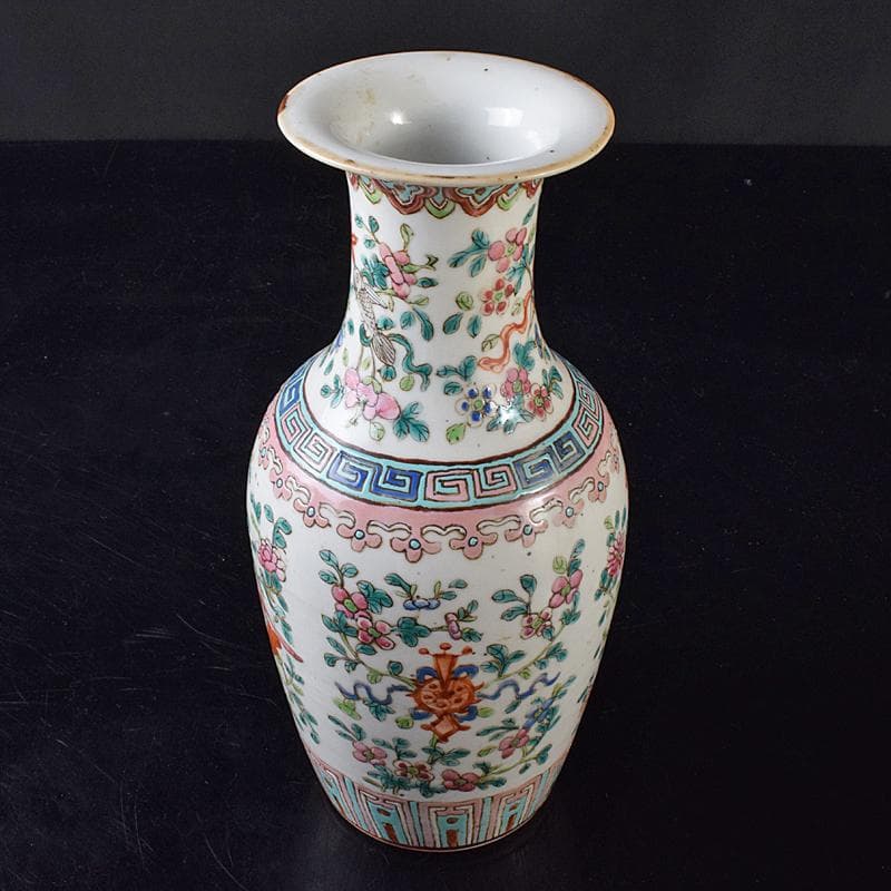 中国　南京　粉彩　花文瓶　時代箱付　M　R8180