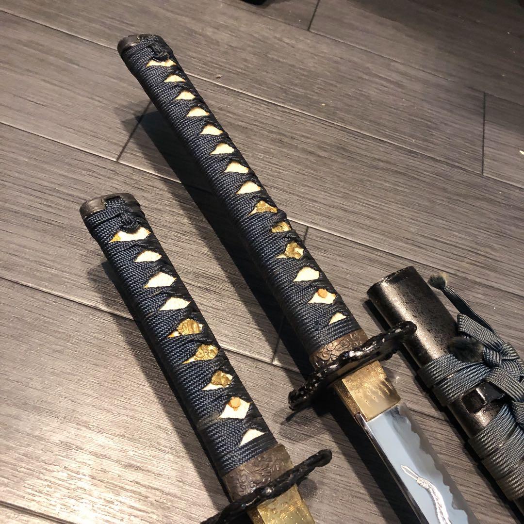 本格模造刀　龍梵字刻印　居合刀　 美術刀剣　太刀　脇差　大小セット　緑拵え